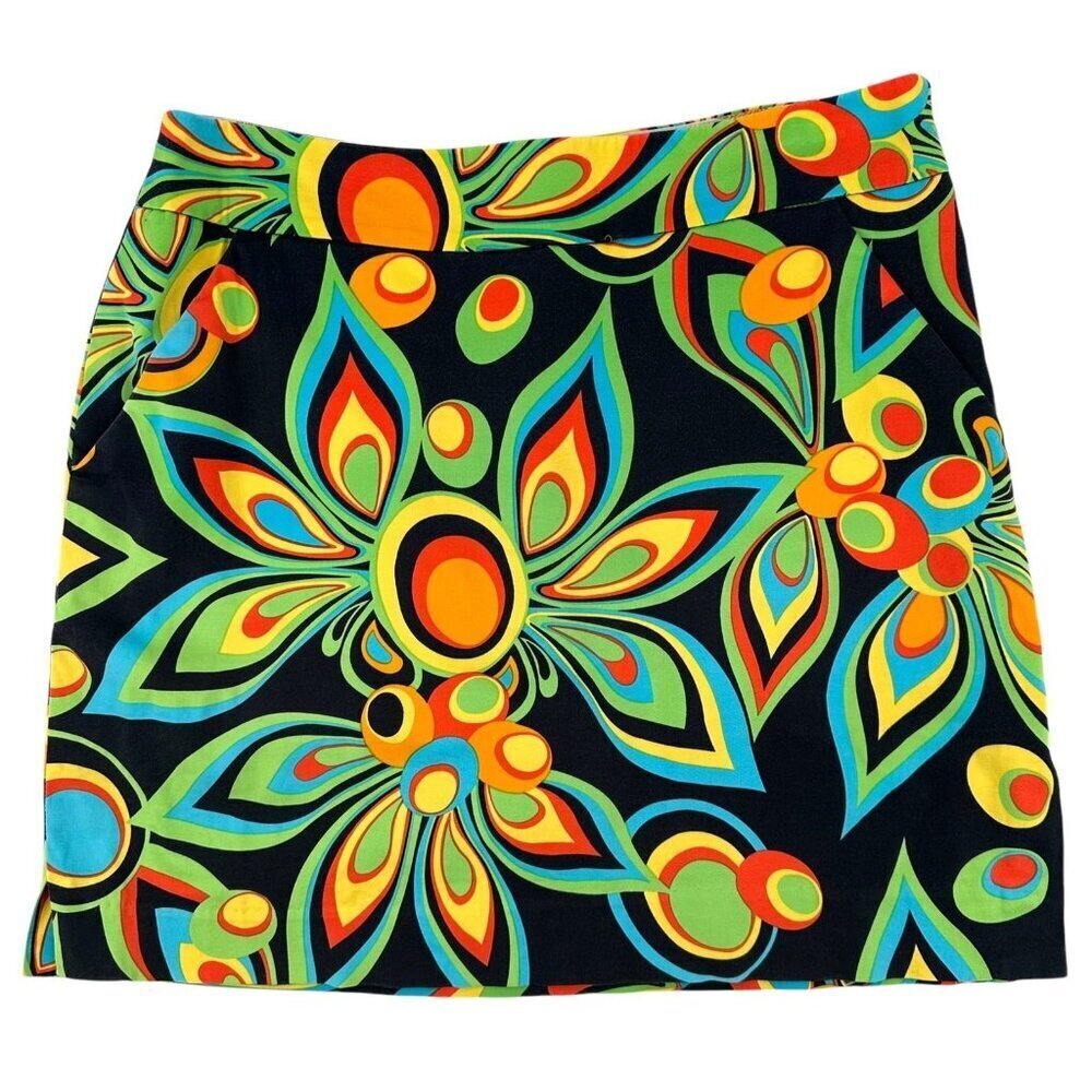 Loudmouth Bold MOD Floral Black/Multi Stretch Cotton Skort Size 4 Golf Tennis